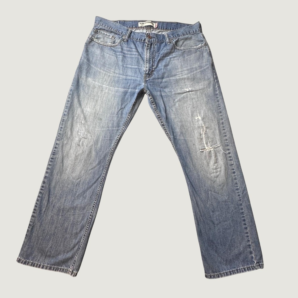 Vintage Levi's 514 Jeans Mens 38x30 Slim Straight Light Wash Distressed Blue